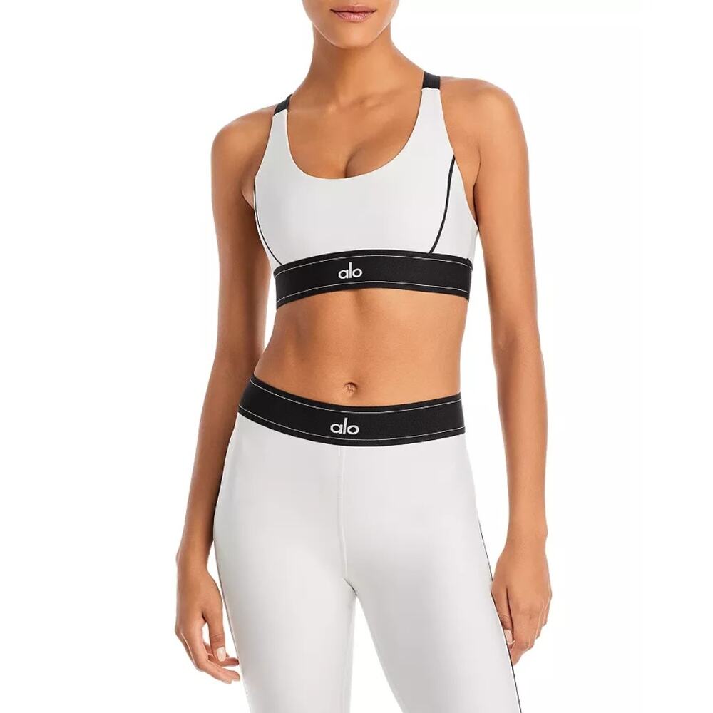 Alo Yoga Airlift Suit Up Sports Bra White & Black Yoga Sports Workout Size L